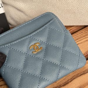 CC Zip Card Holder Wallet Blue Gold Metal Caviar 240611