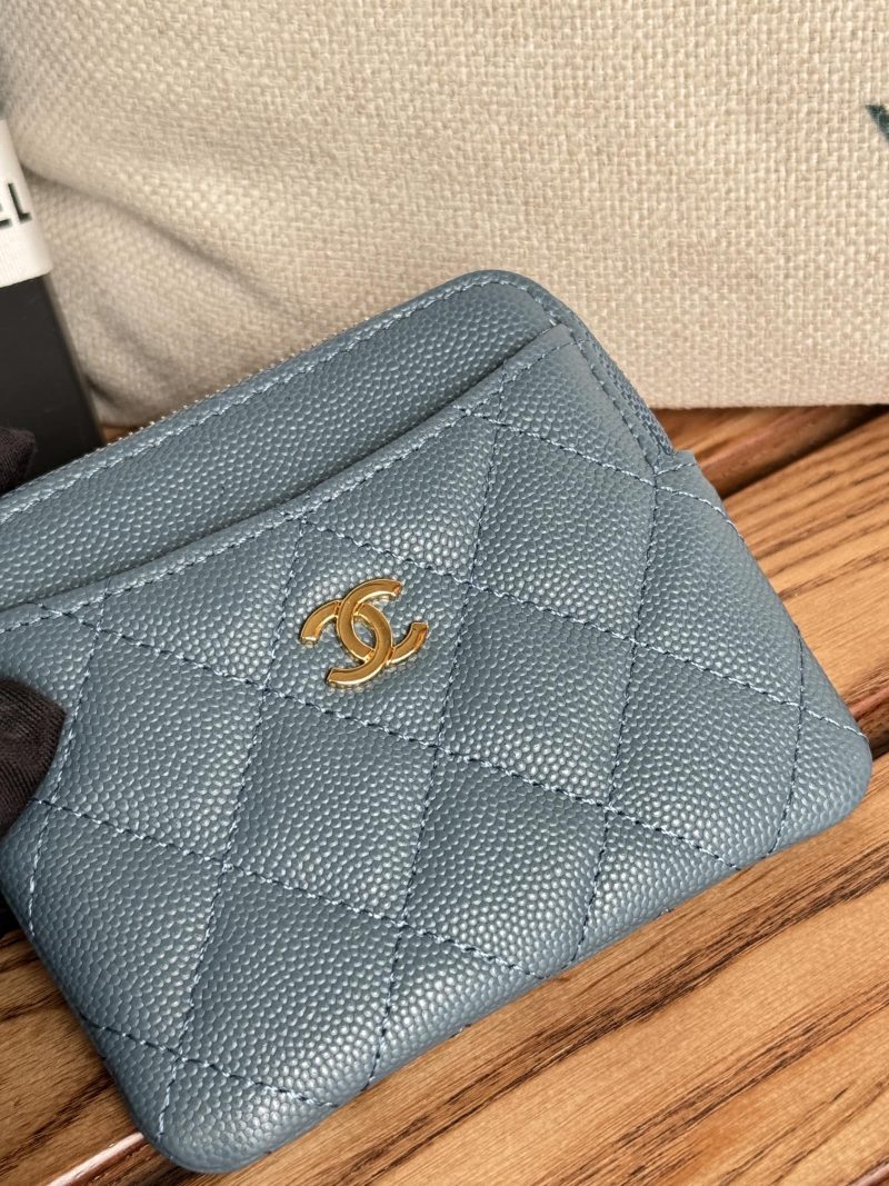 CC Zip Card Holder Wallet Blue Gold Metal Caviar 240611