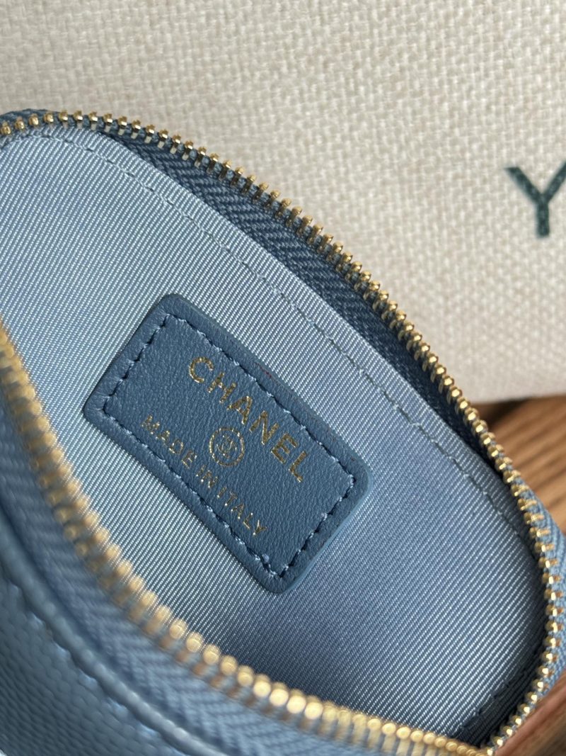 CC Zip Card Holder Wallet Blue Gold Metal Caviar 240611