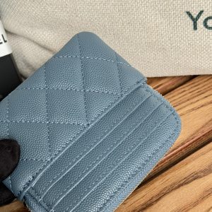 CC Zip Card Holder Wallet Blue Gold Metal Caviar 240611