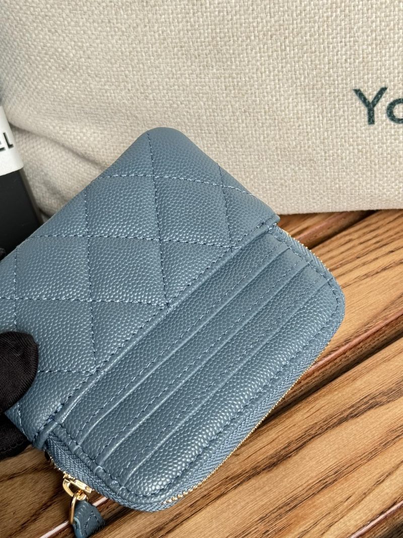 CC Zip Card Holder Wallet Blue Gold Metal Caviar 240611