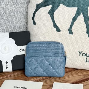 CC Zip Card Holder Wallet Blue Gold Metal Caviar 240611