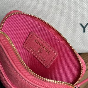 CC Zip Card Holder Wallet Pink Gold Metal Caviar 240613