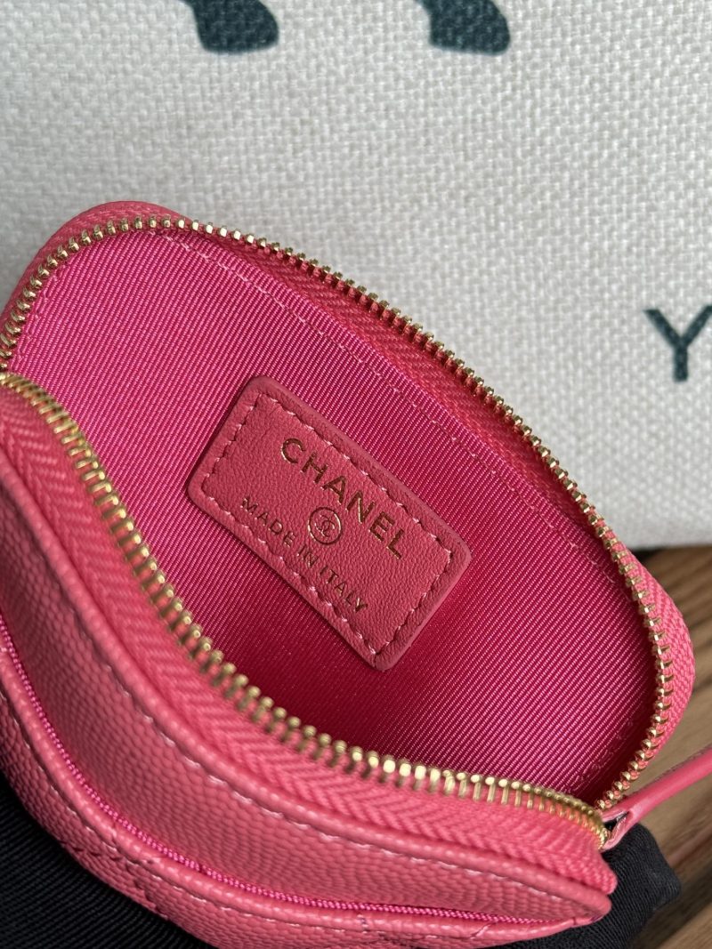 CC Zip Card Holder Wallet Pink Gold Metal Caviar 240613