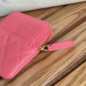 CC Zip Card Holder Wallet Pink Gold Metal Caviar 240613