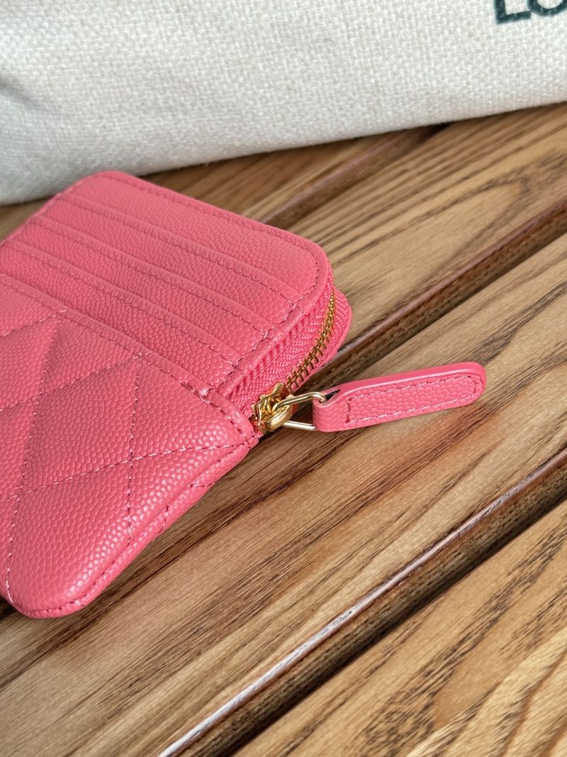 CC Zip Card Holder Wallet Pink Gold Metal Caviar 240613