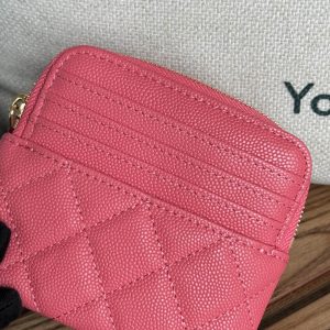 CC Zip Card Holder Wallet Pink Gold Metal Caviar 240613