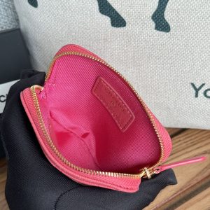 CC Zip Card Holder Wallet Pink Gold Metal Caviar 240613