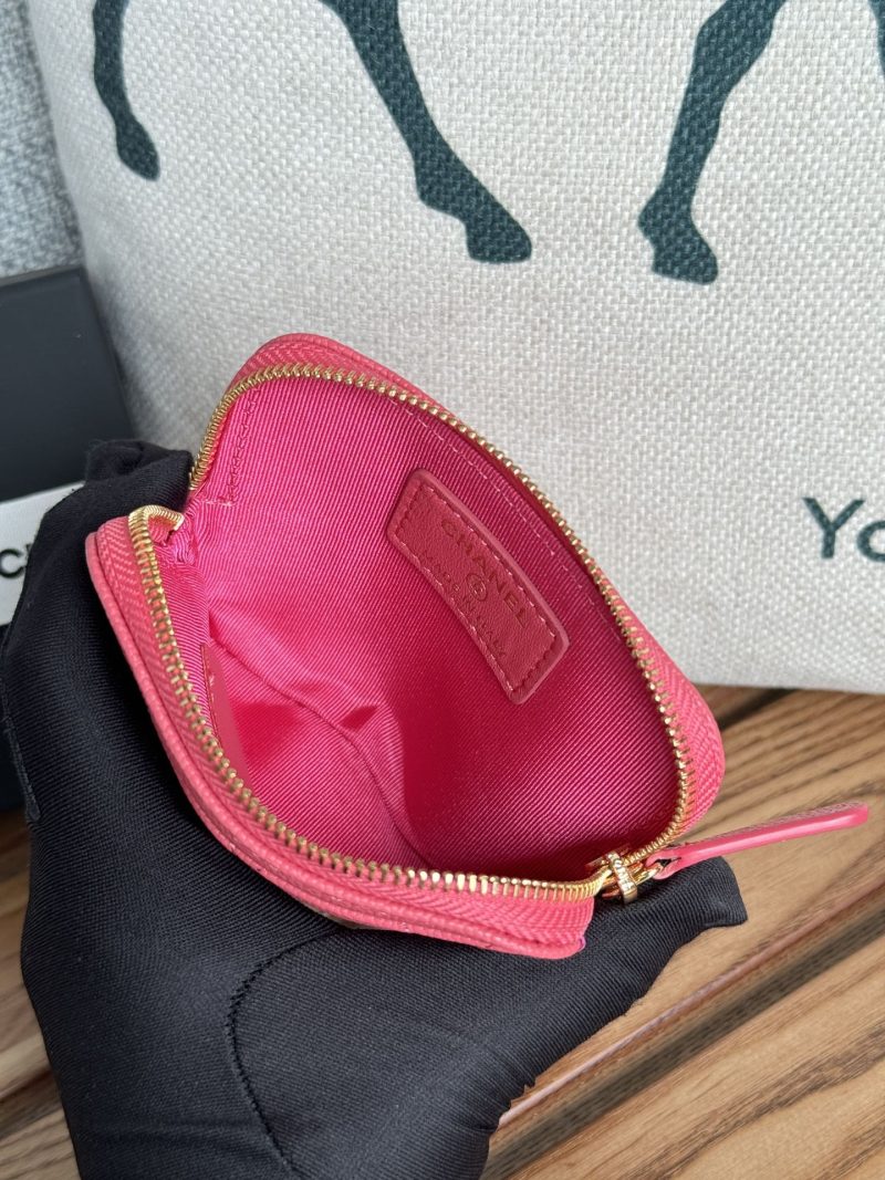 CC Zip Card Holder Wallet Pink Gold Metal Caviar 240613