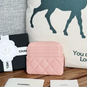 CC Zip Card Holder Wallet Light Pink Gold Metal Caviar 240615