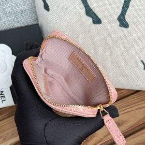 CC Zip Card Holder Wallet Light Pink Gold Metal Caviar 240615