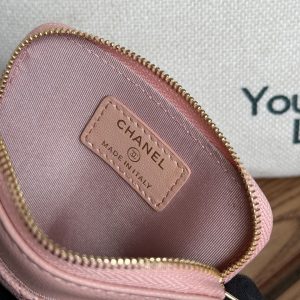 CC Zip Card Holder Wallet Light Pink Gold Metal Caviar 240615