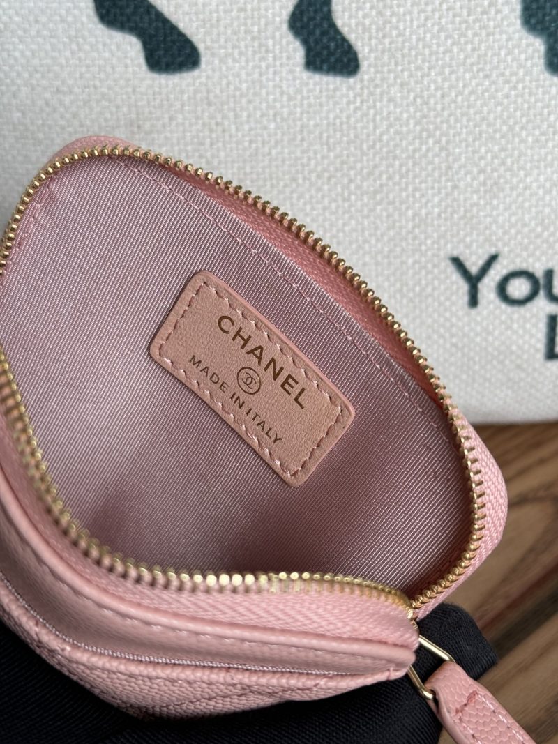 CC Zip Card Holder Wallet Light Pink Gold Metal Caviar 240615