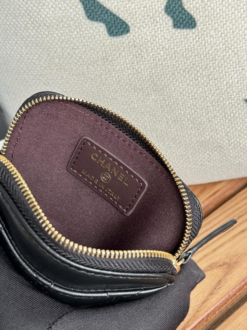 CC Zip Card Holder Wallet Black Gold Metal Lamskin 240617