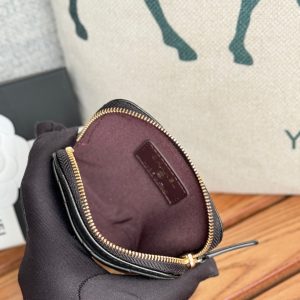 CC Zip Card Holder Wallet Black Gold Metal Lamskin 240617