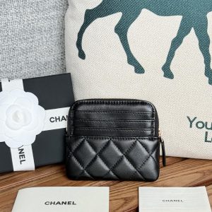 CC Zip Card Holder Wallet Black Gold Metal Lamskin 240617