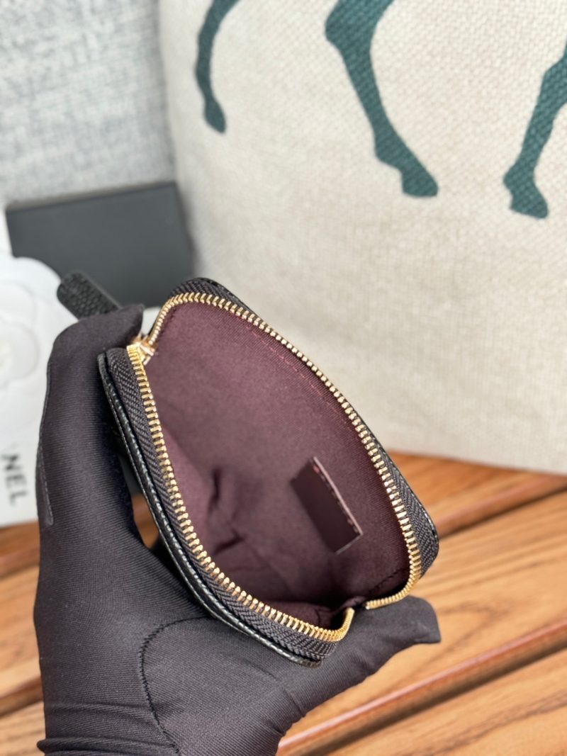 CC Zip Card Holder Wallet Black Gold Metal Caviar 240620