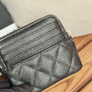 CC Zip Card Holder Wallet Black Gold Metal Caviar 240620