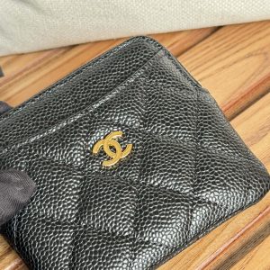 CC Zip Card Holder Wallet Black Gold Metal Caviar 240620