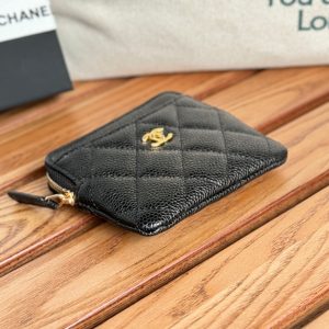 CC Zip Card Holder Wallet Black Gold Metal Caviar 240620