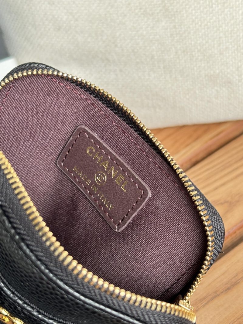 CC Zip Card Holder Wallet Black Gold Metal Caviar 240620