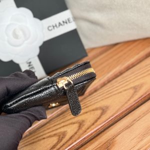 CC Zip Card Holder Wallet Black Gold Metal Caviar 240620