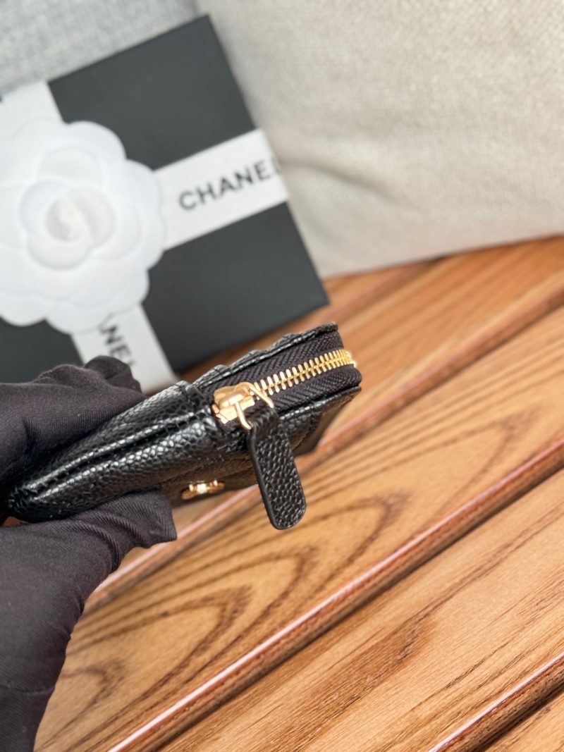 CC Zip Card Holder Wallet Black Gold Metal Caviar 240620