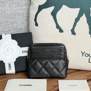 CC Zip Card Holder Wallet Black Gold Metal Caviar 240620