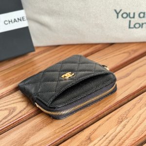 CC Zip Card Holder Wallet Black Gold Metal Caviar 240620