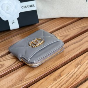 cc 19 zipped coin purse 11cm grey lambskin gold hardware