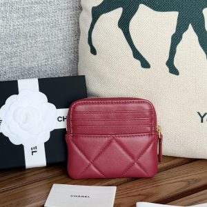 cc 19 zipped coin purse 11cm burgundy lambskin gold hardware