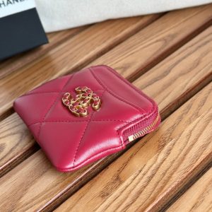 cc 19 zipped coin purse 11cm burgundy lambskin gold hardware