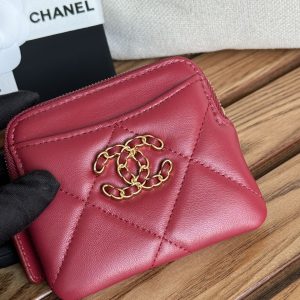 cc 19 zipped coin purse 11cm burgundy lambskin gold hardware