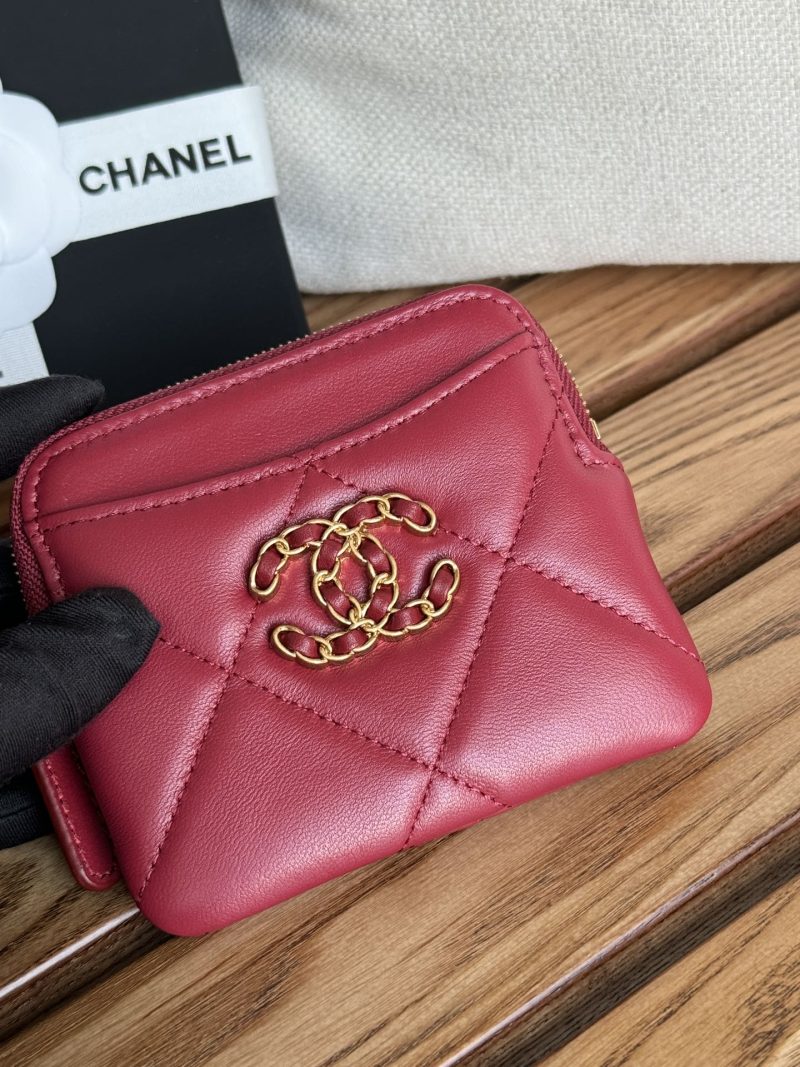 cc 19 zipped coin purse 11cm burgundy lambskin gold hardware