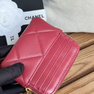 cc 19 zipped coin purse 11cm burgundy lambskin gold hardware