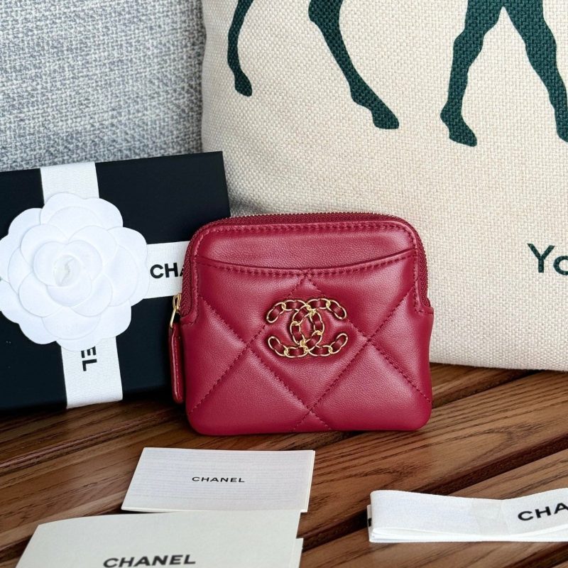 cc 19 zipped coin purse 11cm burgundy lambskin gold hardware