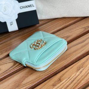 cc 19 zipped coin purse 11cm turquoise blue lambskin gold hardware