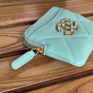 cc 19 zipped coin purse 11cm turquoise blue lambskin gold hardware
