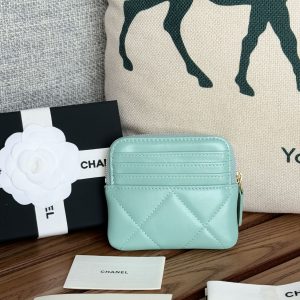 cc 19 zipped coin purse 11cm turquoise blue lambskin gold hardware