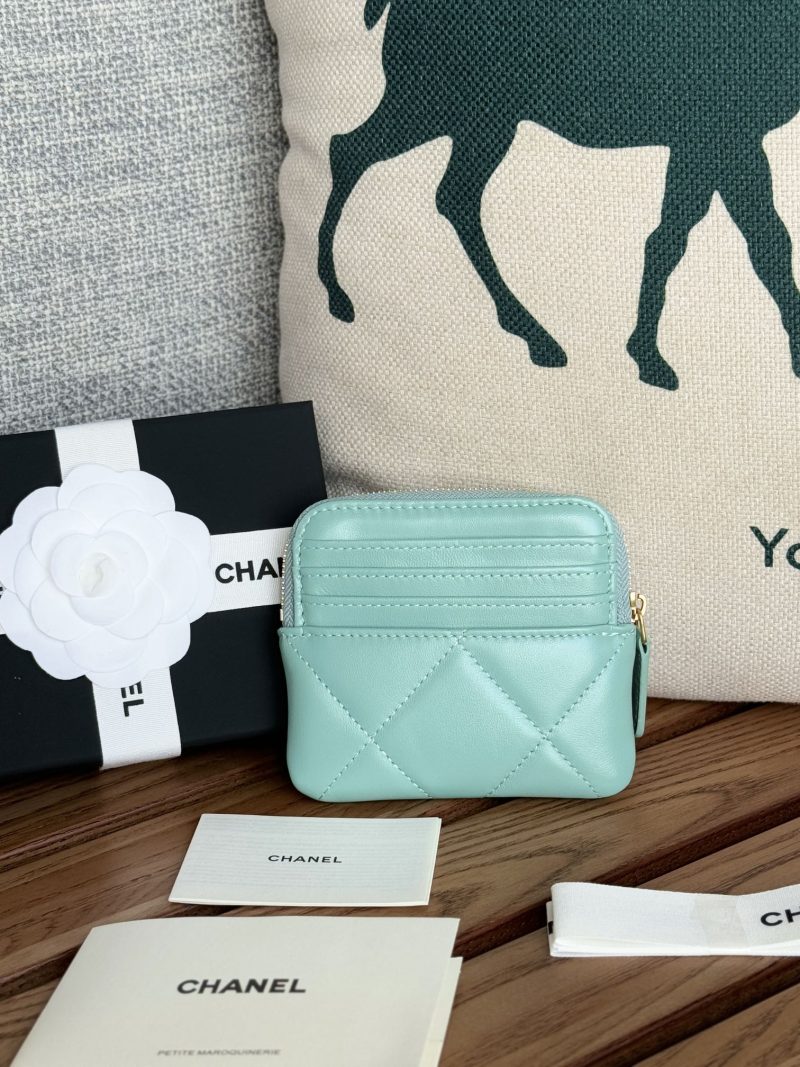 cc 19 zipped coin purse 11cm turquoise blue lambskin gold hardware