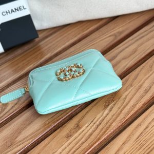 cc 19 zipped coin purse 11cm turquoise blue lambskin gold hardware