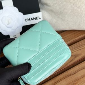 cc 19 zipped coin purse 11cm turquoise blue lambskin gold hardware