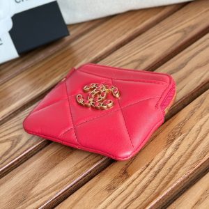 cc 19 zipped coin purse 11cm black lambskin gold hardware