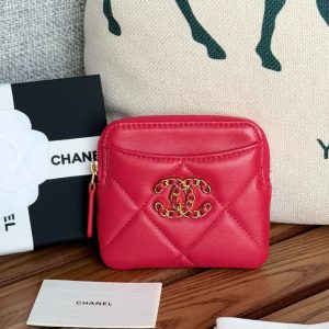 cc 19 zipped coin purse 11cm black lambskin gold hardware