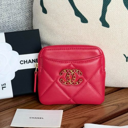 cc 19 zipped coin purse 11cm black lambskin gold hardware