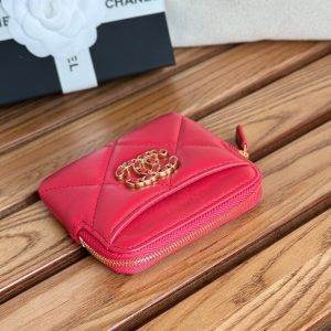 cc 19 zipped coin purse 11cm black lambskin gold hardware