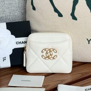 cc 19 zipped coin purse 11cm white lambskin gold hardware