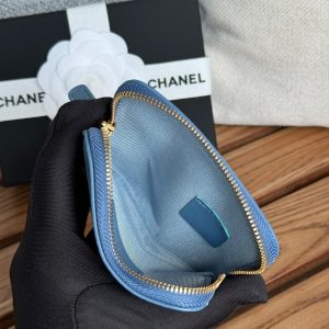 cc 19 zipped coin purse 11cm blue lambskin gold hardware