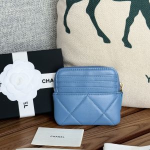 cc 19 zipped coin purse 11cm blue lambskin gold hardware