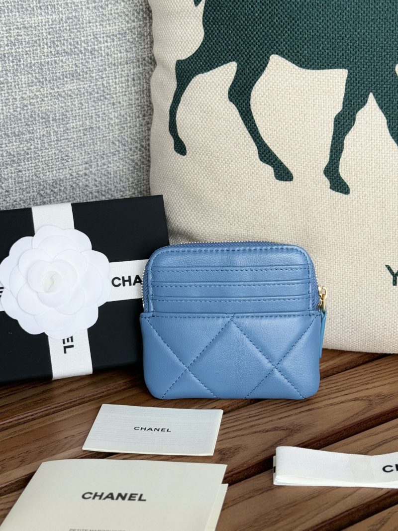 cc 19 zipped coin purse 11cm blue lambskin gold hardware